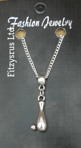 18" or 24 Inch Chain Necklace & Ten Pin Bowl Skittle Pendant Bowling Bowls Charm