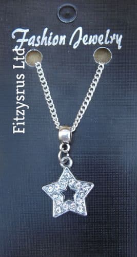 18" or 24 Inch Necklace & Rhinestone Star Charm Polygon Pentagram Mullet Molet