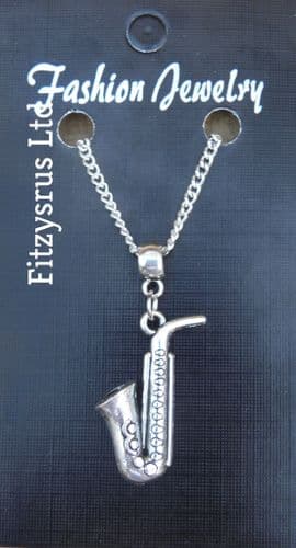 18" or 24 Inch Necklace & Saxophone Pendant Charm - Sax Musician Gift Souvenir