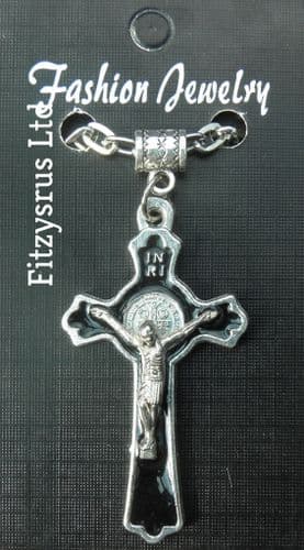 20" 24" Inch Black Crucifix Holy Cross & Silver-tone Chain Necklace Jesus Christ
