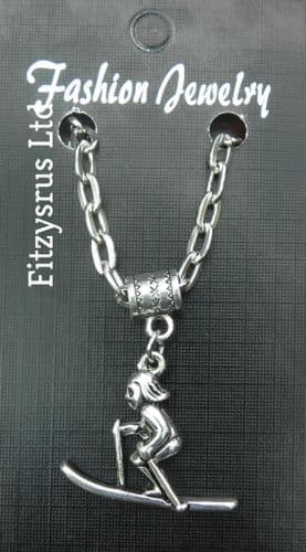 20" 24" Inch Chain Necklace & Skier Pendant Charm Ski Snow Ice Skiing Souvenir