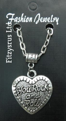 20" 24" Inch Chain Necklace & You Rock and Roll Pendant Charm - Brand New