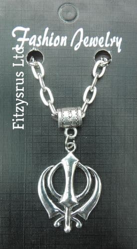 20" 24 Inch Necklace Khanda Pendant Sikh Symbol Emblem of Sikhism Deg Teg Fateh