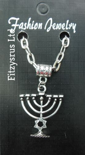 20" 24 Inch Necklace & Menorah Pendant candelabrum & Small Star of David Hebrew