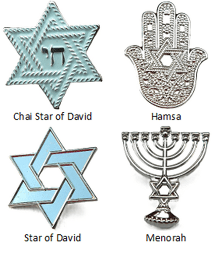 4 Piece Jewish Pin Badge Set Jew Judaism Symbol Collection
