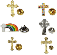 6 Piece Cross & Crucifix Pin Badge Set Catholic Christian Collection