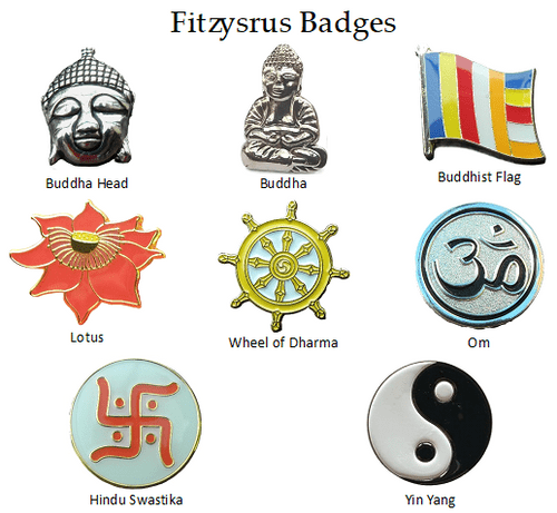 8 Piece Buddhist Pin Badge Set Buddha Symbol Collection