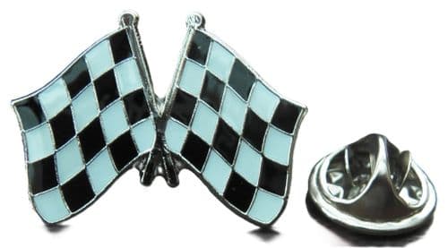 Chequered Black & White Flag Pin Badge Car Motor Racing Brooch