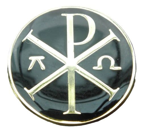 Chi-Rho with Alpha-Omega Pin Badge Christian Chi Rho Symbol Brooch