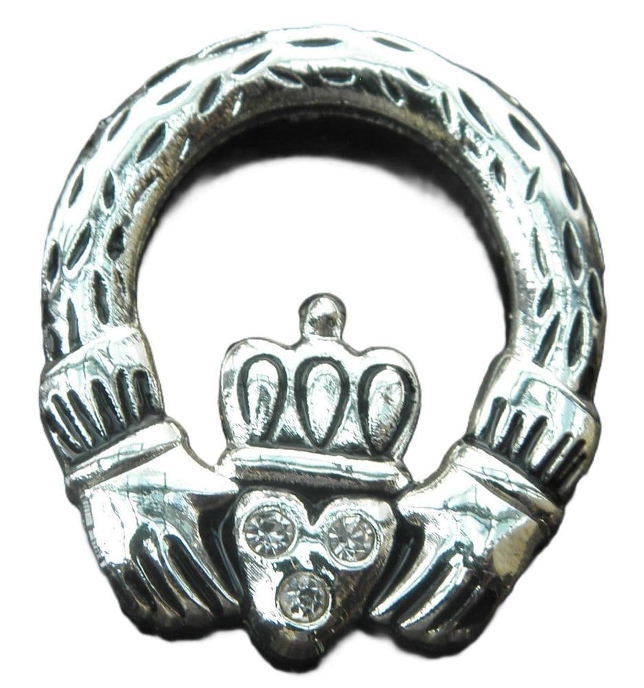 Claddagh Pin Badge Gaelic Irish Friendship Symbol Brooch
