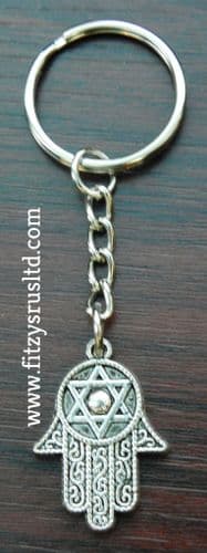 Hamsa Star of David Keyring Palm Jew Jewish Key Ring Hand of Miriam Hebrew Gift