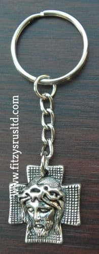 Jesus Christ Face on Cross Crucifix Key Ring Holy Religious Keyring Sacred Gift
