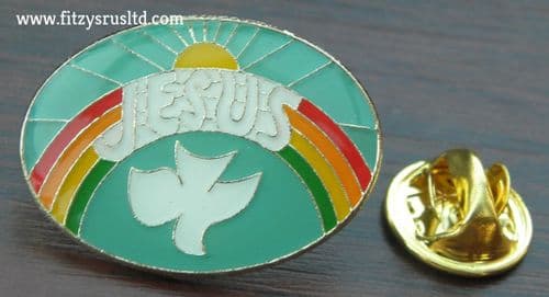 Jesus Peace Dove Sun Rainbow Lapel / Hat / Tie / Cap Holy Christian Pin Badge