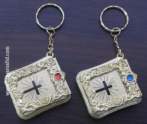 Keychain Bead & Miniature Bible Holy Book Keyring Communion Christening Key Ring