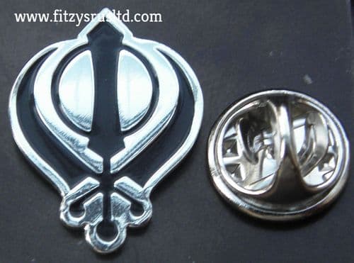 Khanda Lapel Hat Cap Tie Pin Badge Sikh Symbol Emblem of Sikhism Deg Teg Fateh