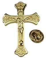 Large Gold-Coloured Crucifix Lapel Pin Badge Catholic Holy Cross Brooch Gift New