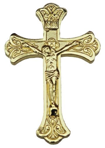 Large Gold-Coloured Crucifix Lapel Pin Badge Catholic Holy Cross Brooch Gift New