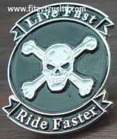 Live Fast Ride Faster Lapel Hat Cap Tie Pin Badge Biker Skull Crossbones Brooch