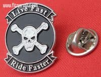 Live Fast Ride Faster Lapel Hat Cap Tie Pin Badge Biker Skull Crossbones Brooch