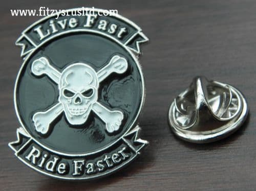 Live Fast Ride Faster Lapel Hat Cap Tie Pin Badge Biker Skull Crossbones Brooch