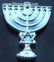 Menorah Lapel Hat Tie Pin Badge Hanukkah candelabrum & Star of David Brooch