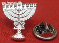Menorah Lapel Hat Tie Pin Badge Hanukkah candelabrum & Star of David Brooch