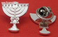Menorah Lapel Hat Tie Pin Badge Hanukkah candelabrum & Star of David Brooch