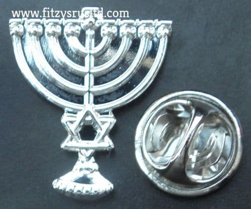 Menorah Lapel Hat Tie Pin Badge Hanukkah candelabrum & Star of David Brooch