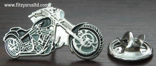 Motorbike Black & Silver Chopper Biker Lapel Hat Cap Tie Pin Badge Brooch - New