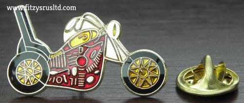 Motorbike Burgundy & Gold-tone Chopper Biker Lapel Hat Cap Tie Pin Badge Brooch