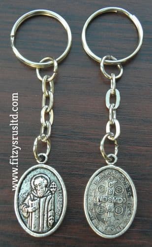 Oval Saint Sanct St Benedict Small Keyring Holy Religious Key Ring Gift Souvenir