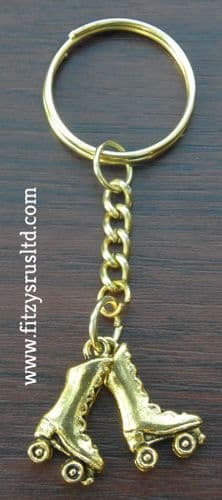 Pair of Roller Skates Goldtone Keyring Skating Skater Skate Souvenir Key Ring