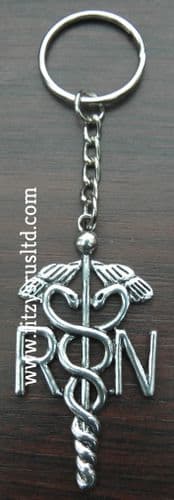 Registered Nurse RN Keyring Caduceus Medical Symbol Key Ring