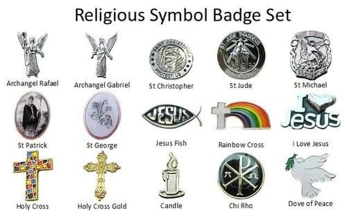 Religious 15 Piece Pin Badge Set Christian Symbols