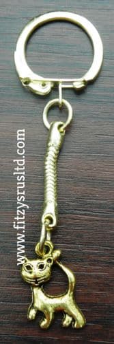 Small Cat Feline Gold-Tone Key Ring Gift Souvenir Keyring