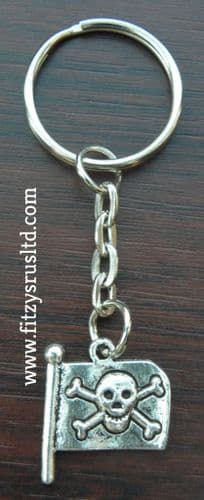 Small Jolly Roger Flag Pirate Keyring Skull & Crossbones Key Ring