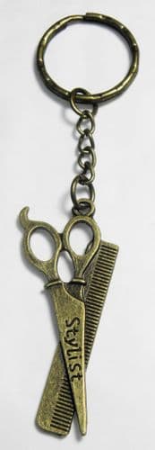 Stylist Key Ring Keyring Hairdresser Barber Scissors & Comb