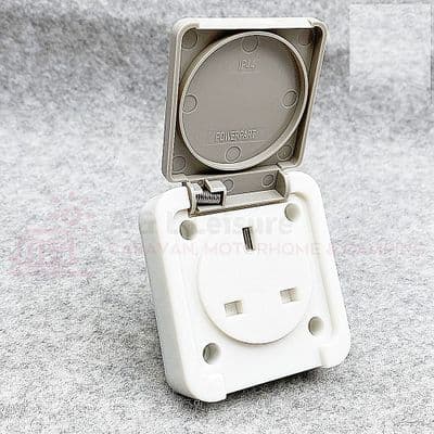240v Mains Socket & Flap White Grey Outlet
