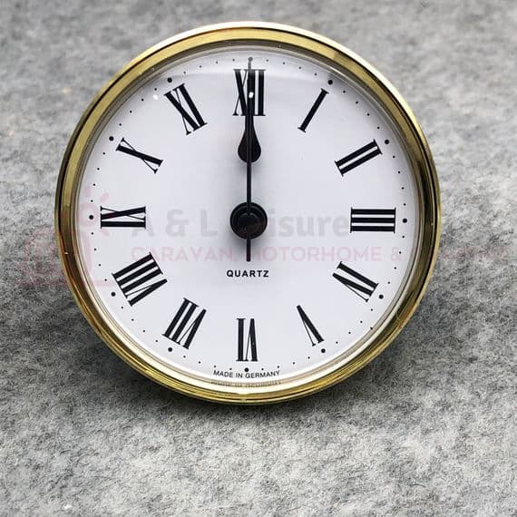Caravan Motorhome Clock 72mm Round Brass Surround Quartz