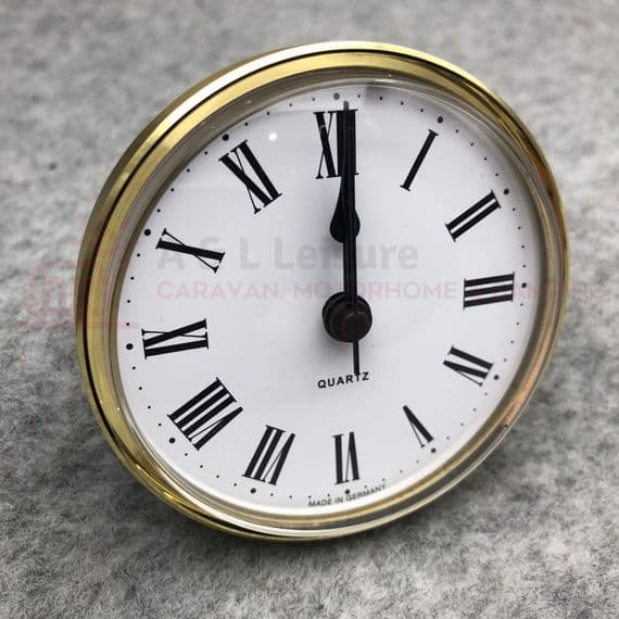 Caravan Motorhome Clock 72mm Round Brass Surround Quartz