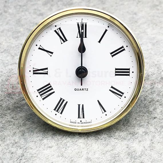 Caravan Motorhome Clock - 72mm Round Brass Surround - Quartz