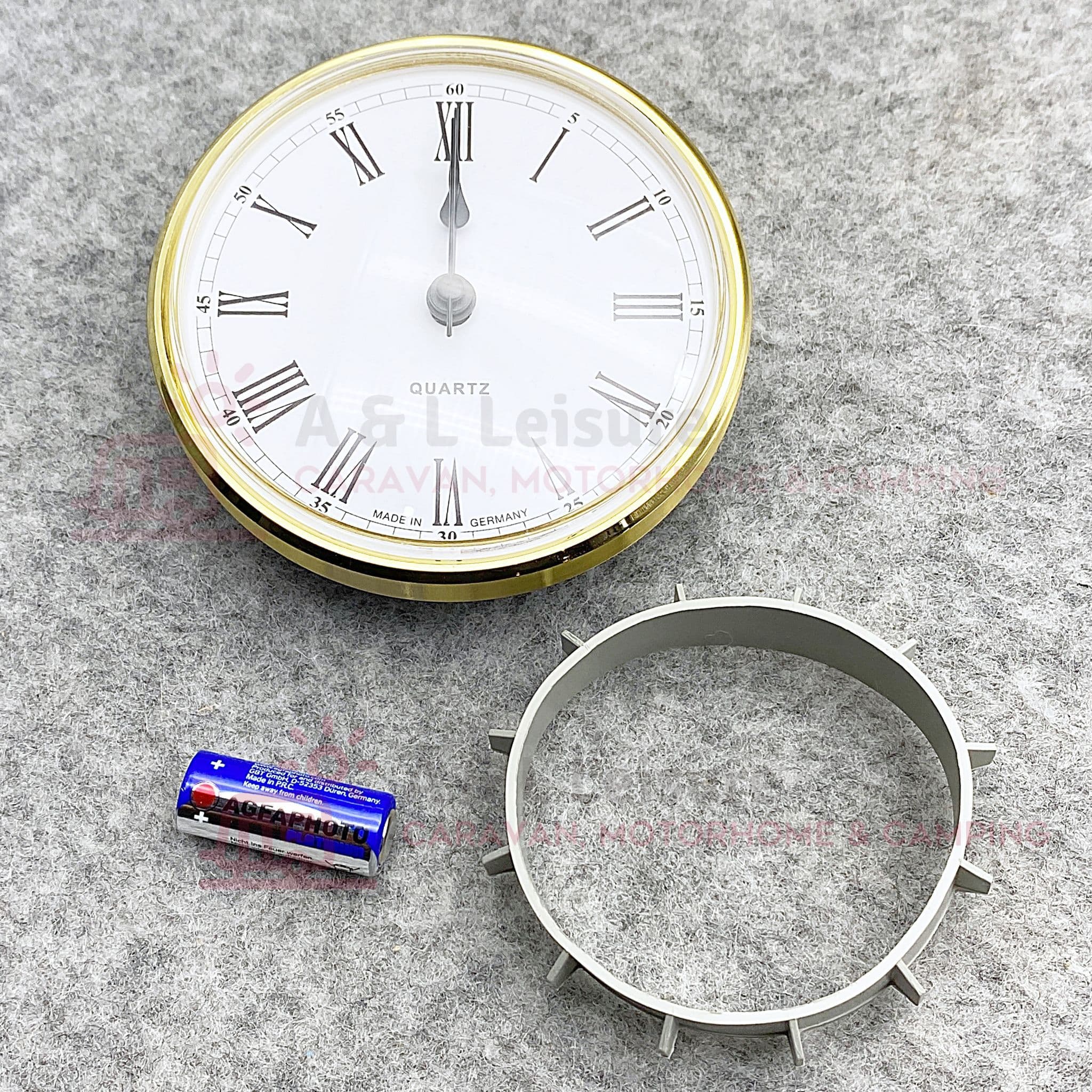 Caravan Motorhome Clock 85mm Round Brass Surround Quartz