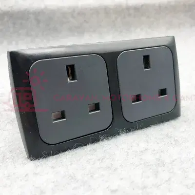 CBE C-Line 13a - 240V 2-Way Socket Faceplate & Back Box - CS Black Range