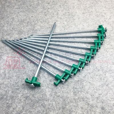Hard Ground Steel Rock Pegs GREEN 25cm - x10