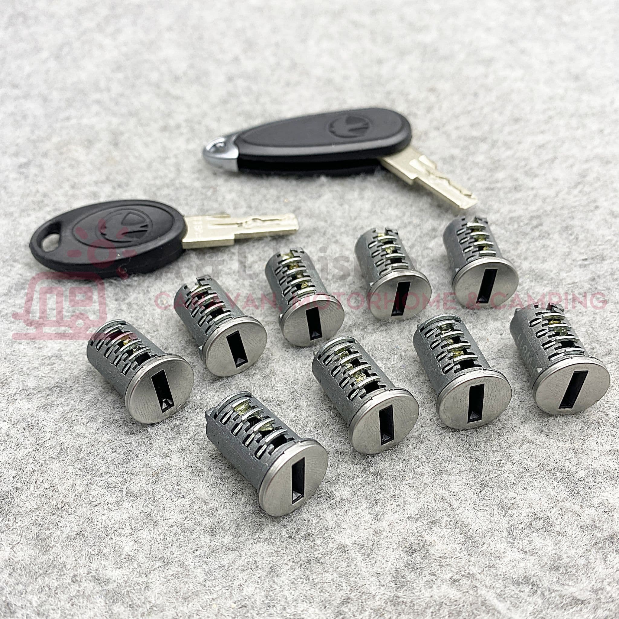 HARTAL FAWO Door Lock 9 x Barrel & Flip Key Set SWIFT Caravans SWI9CYLSET