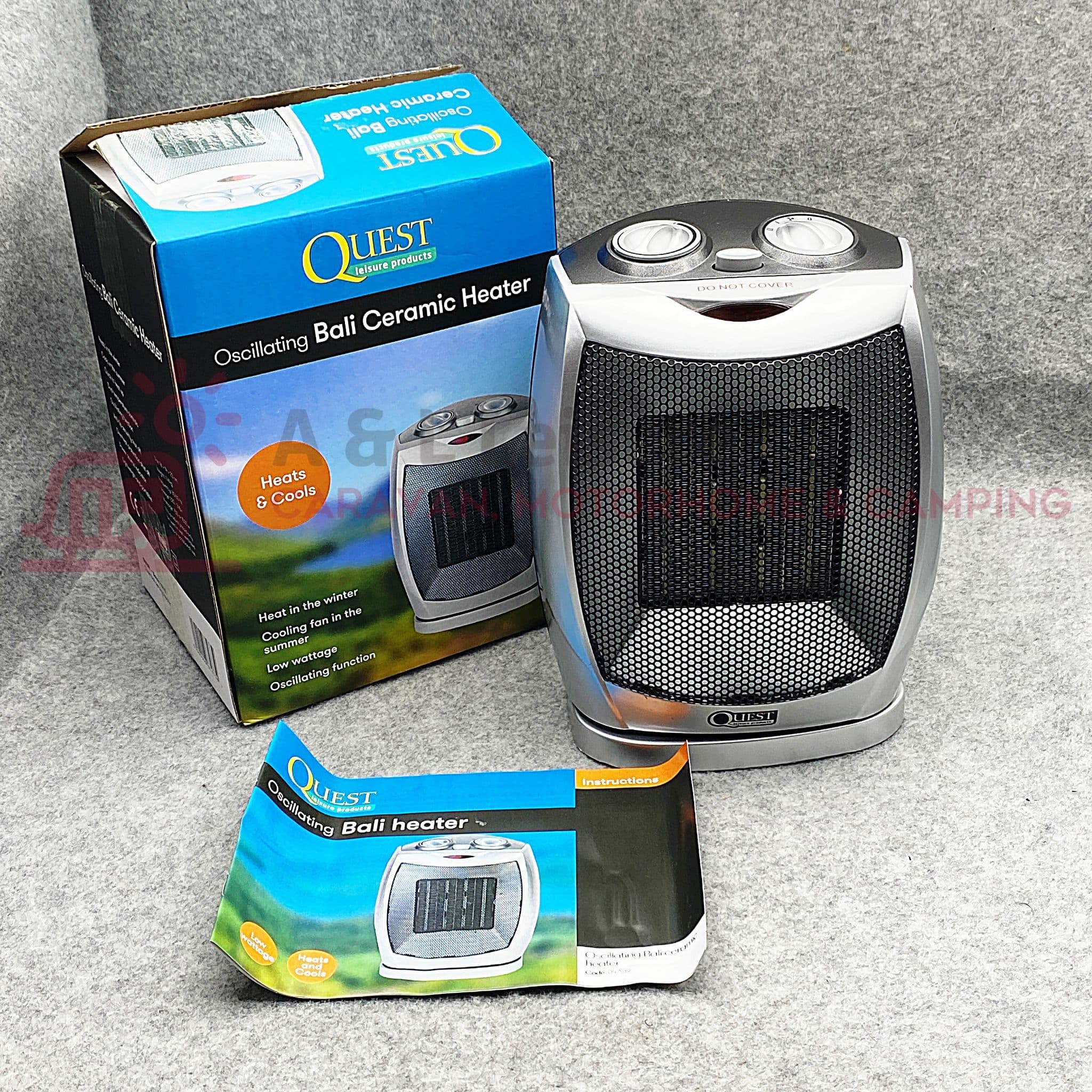 Quest Bali Oscillating Ceramic Fan Heater 750 1500w Awning & Tent