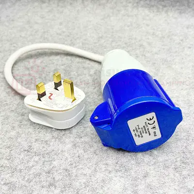 UK Mains Adaptor Cable 13a To 16a Fly Lead Hook Up Caravan / Generator