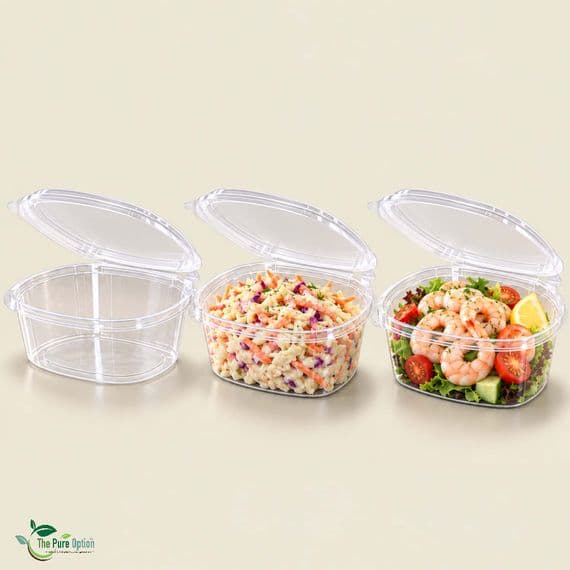 12 oz Clear PLA Compostable Deli Container with Hinged Lid | Pack of 50