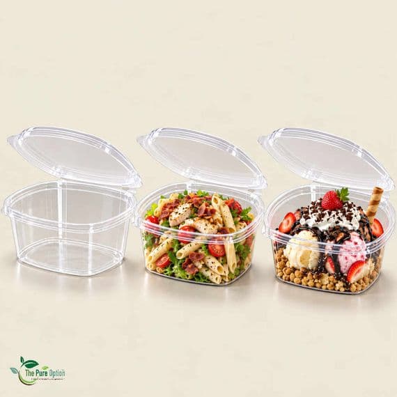 24 oz Clear PLA Compostable Deli Container with Hinged Lid | Pack of 50