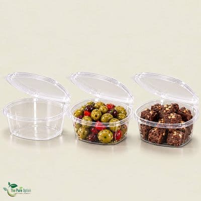 8 oz Clear PLA Compostable Deli Container with Hinged Lid | Pack of 50